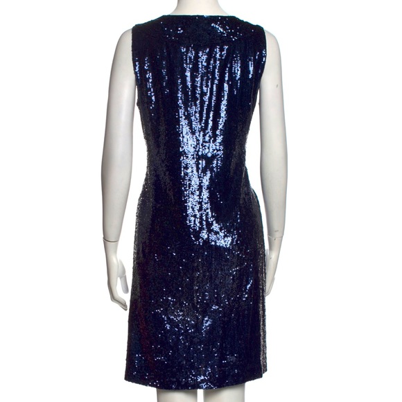 Tory Burch Kylie Silk Sequined Navy Blue Sheath Dress ~ Size 10 - Picture 4 of 9
